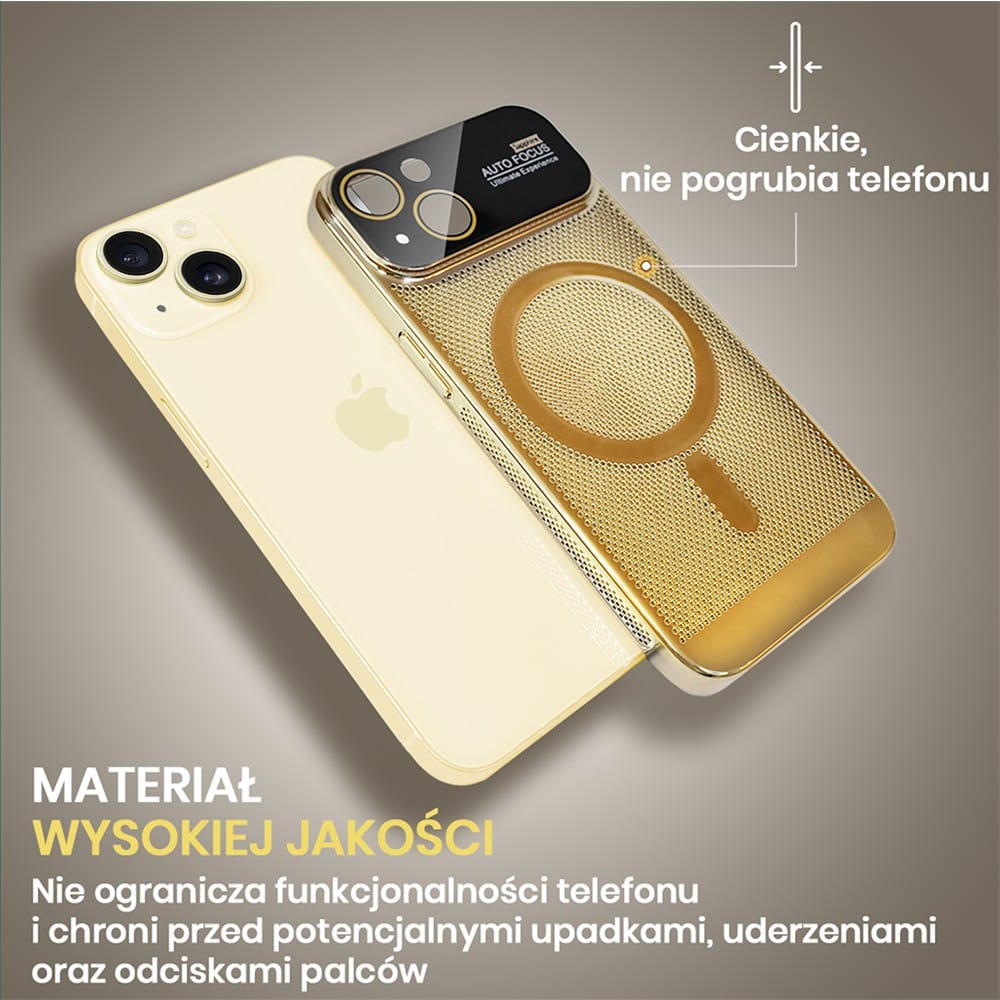 Etui do iPhone 15 Camera Beam Magsafe oddychające, złote