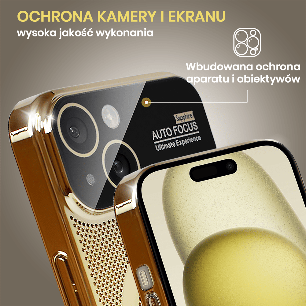 Etui do iPhone 15 Camera Beam Magsafe oddychające, złote