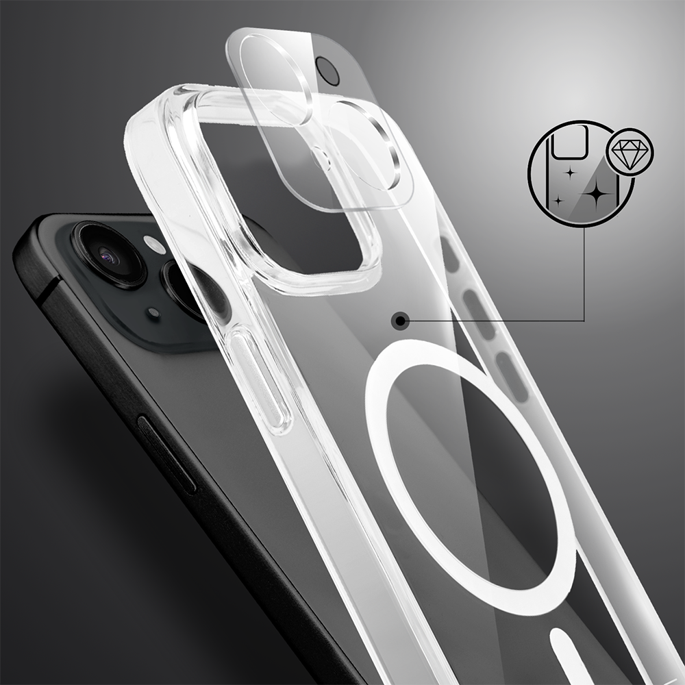 Etui do iPhone 15 Clear Case MagSafe ze szklanym tyłem oraz ochroną aparatu
