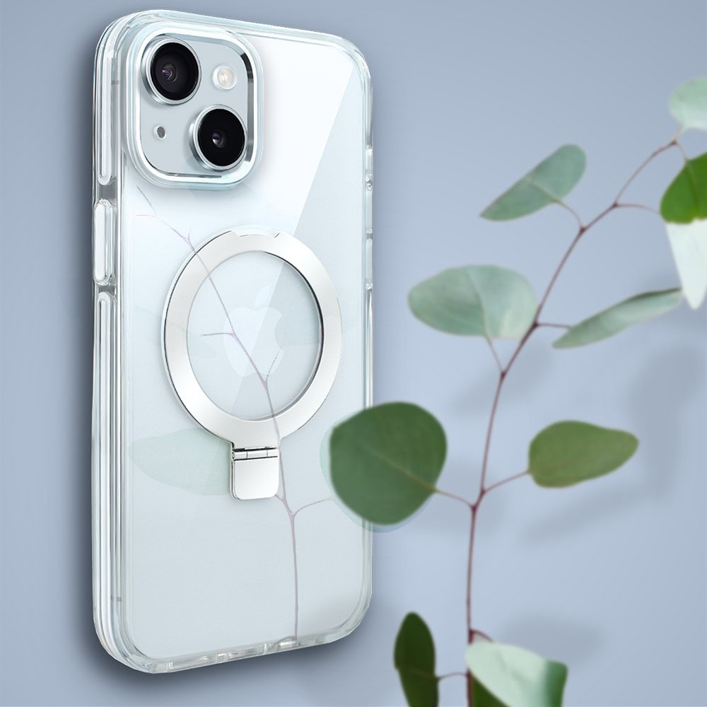 Etui do iPhone 15 Clear Steel MagSafe, z podstawką, przeźroczysty tył, białe
