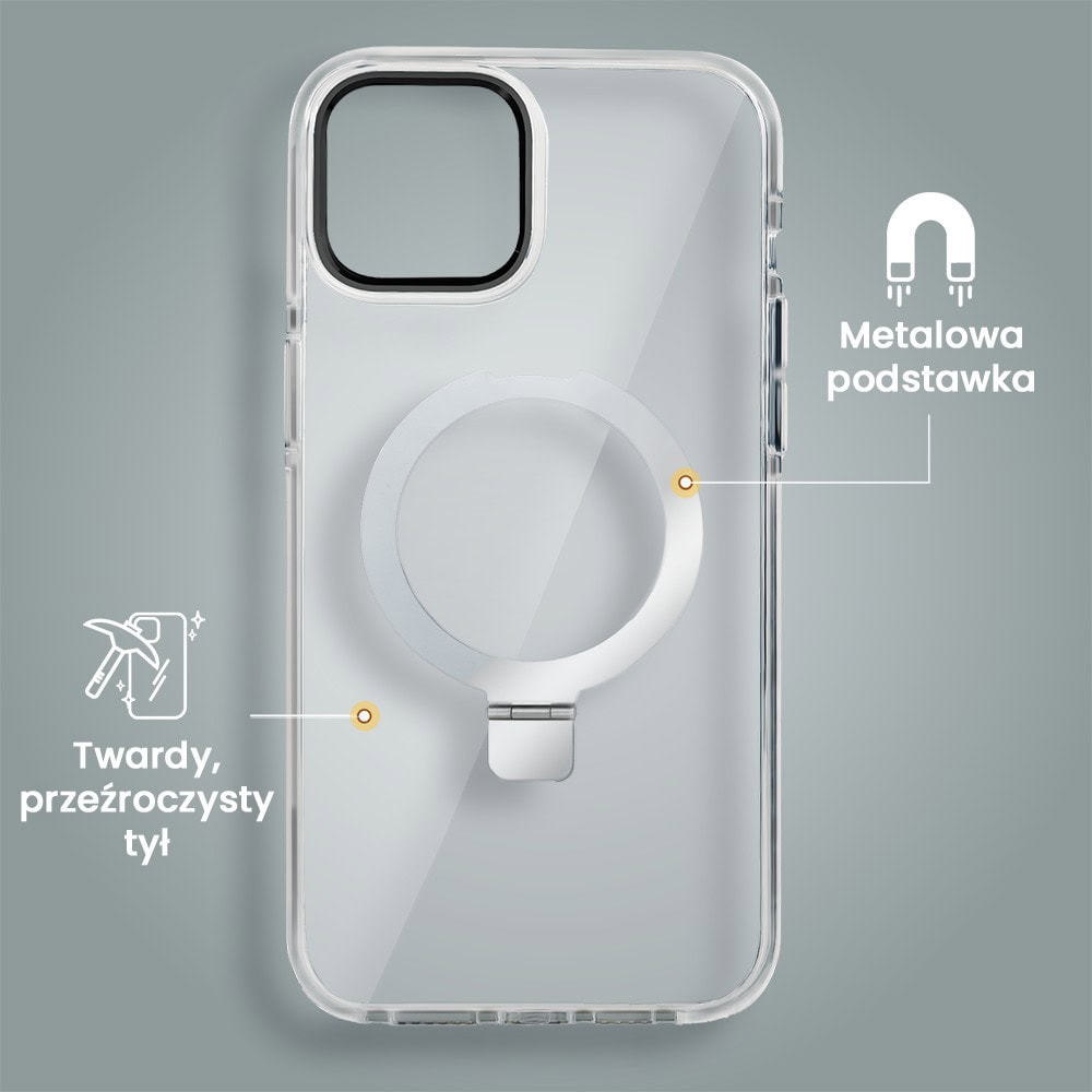 Etui do iPhone 15 Clear Steel MagSafe, z podstawką, przeźroczysty tył, czarne