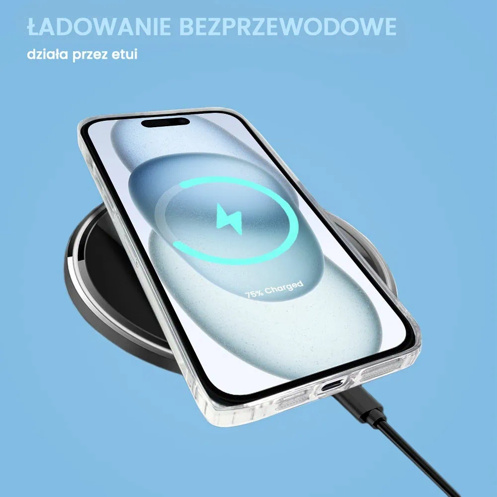 Etui do iPhone 15 ClockWork MagSafe, przeźroczyste z mechanizmem w środku, srebrne