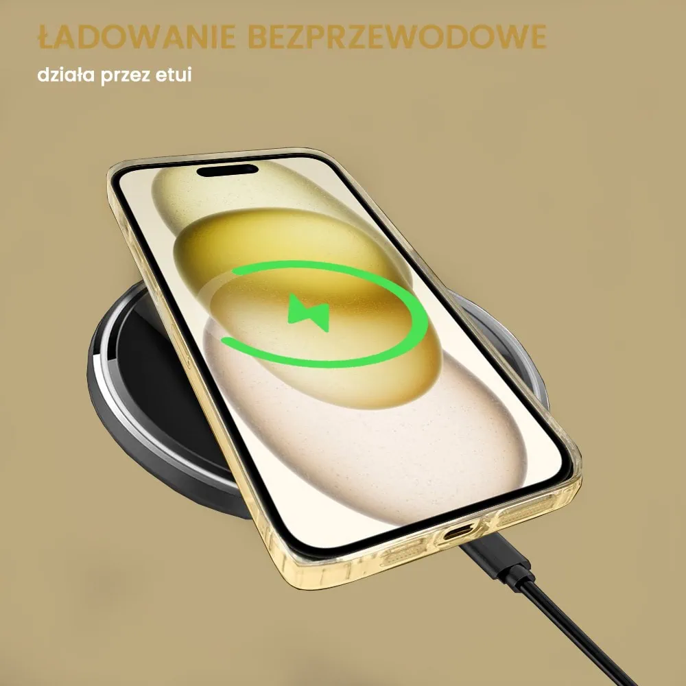 Etui do iPhone 15 Plus ClockWork MagSafe, przeźroczyste z mechanizmem w środku, złote
