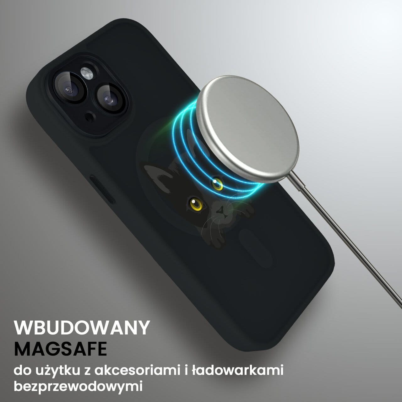 Etui do iPhone 15 Plus Color Flush z Magsafe, z osłoną aparatu, kot bombajski, czarne