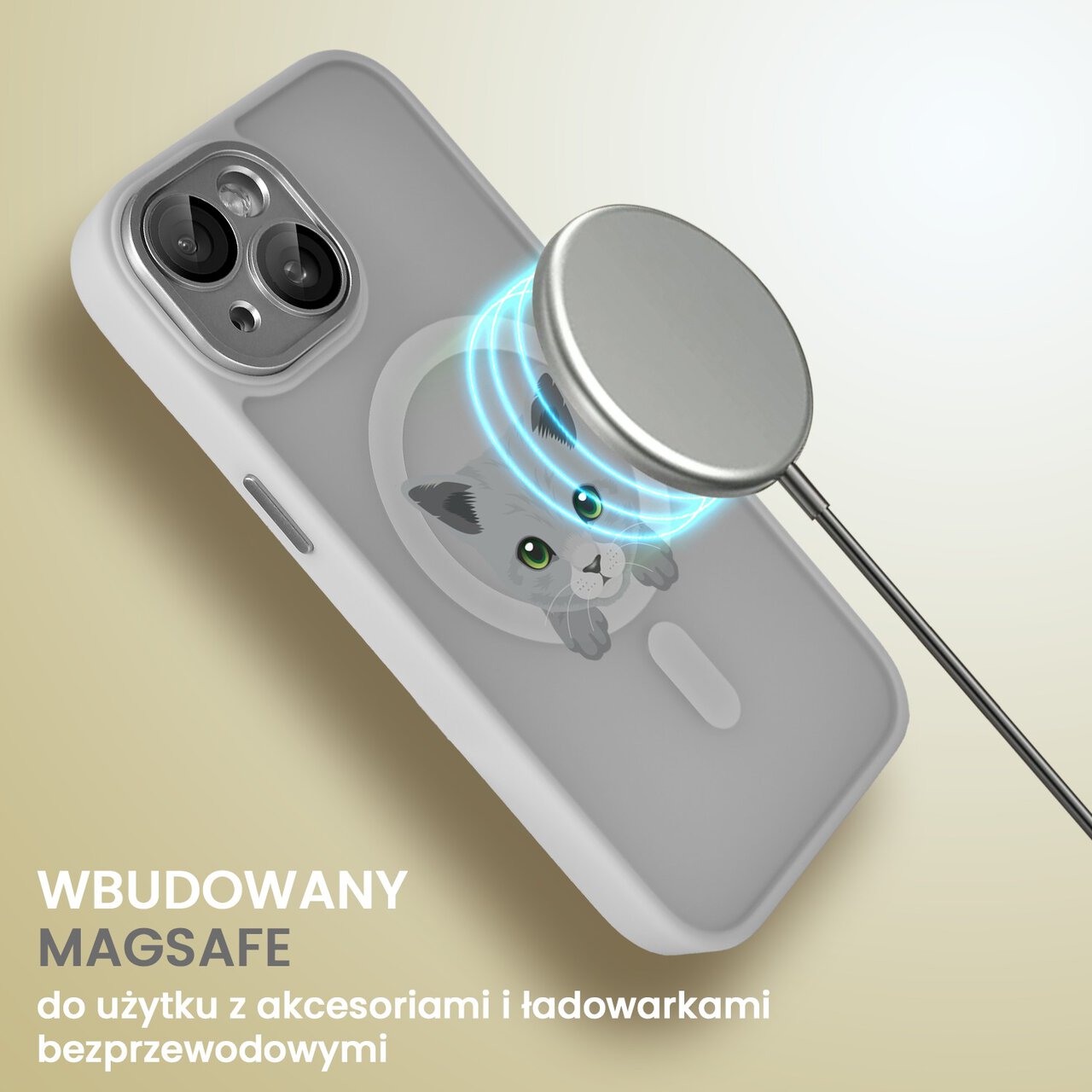 Etui do iPhone 15 Color Flush z Magsafe, z osłoną aparatu, kot brytyjski, popielate