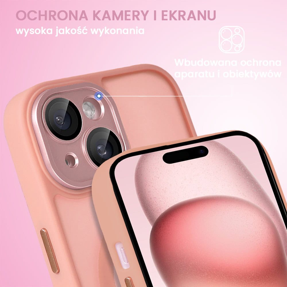 Etui do iPhone 15 Color Flush z Magsafe, z osłoną aparatu, różowe (OUTLET)