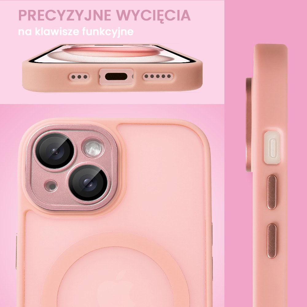 Etui do iPhone 15 Color Flush z Magsafe, z osłoną aparatu, różowe (OUTLET)