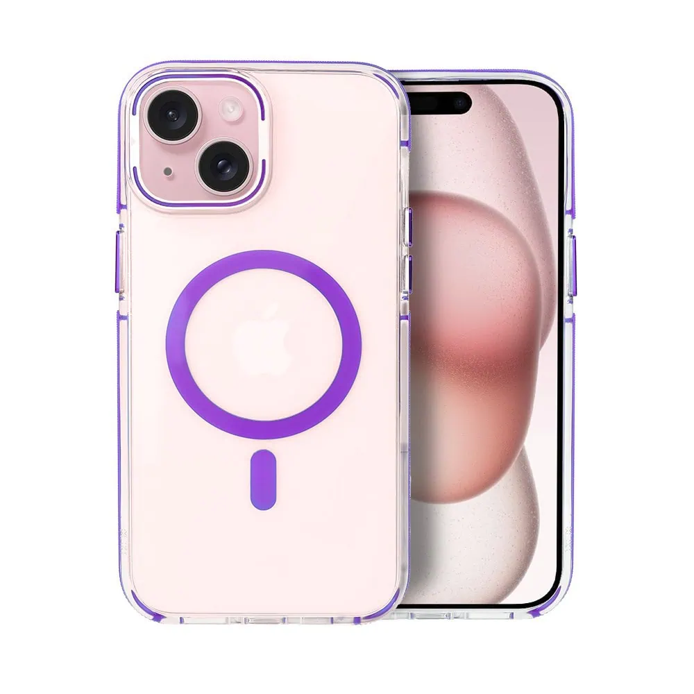 Etui do iPhone 15 Plus Hard Color MagSafe, twardy krystaliczny tył, z podstawką, purpurowe