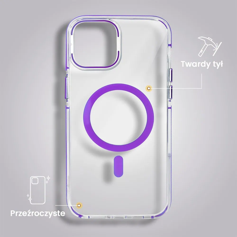 Etui do iPhone 15 Plus Hard Color MagSafe, twardy krystaliczny tył, z podstawką, purpurowe
