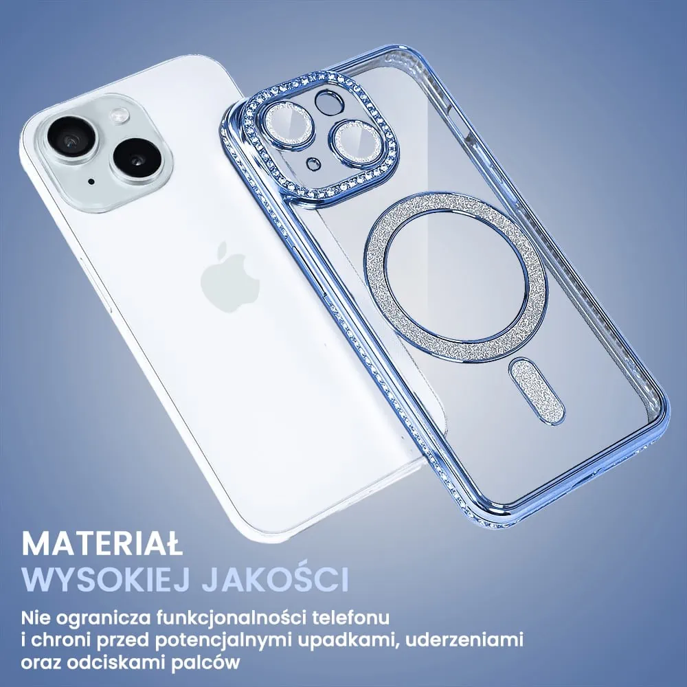 Etui do iPhone 15 Plus Diadem Glow, błyszczące z MagSafe, przeźroczyste, niebieskie (OUTLET)