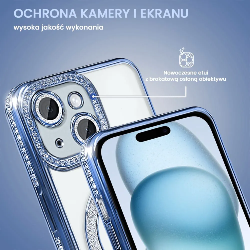 Etui do iPhone 15 Plus Diadem Glow, błyszczące z MagSafe, przeźroczyste, niebieskie (OUTLET)