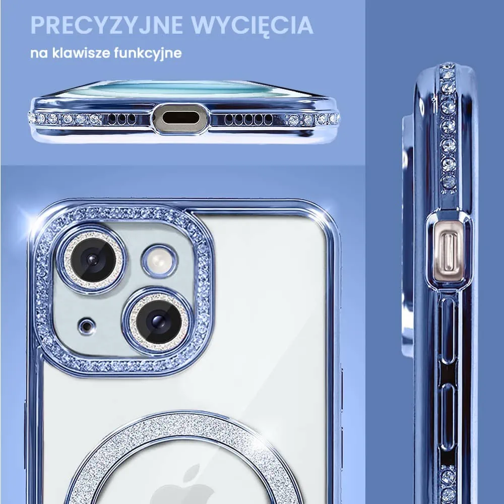 Etui do iPhone 15 Plus Diadem Glow, błyszczące z MagSafe, przeźroczyste, niebieskie (OUTLET)