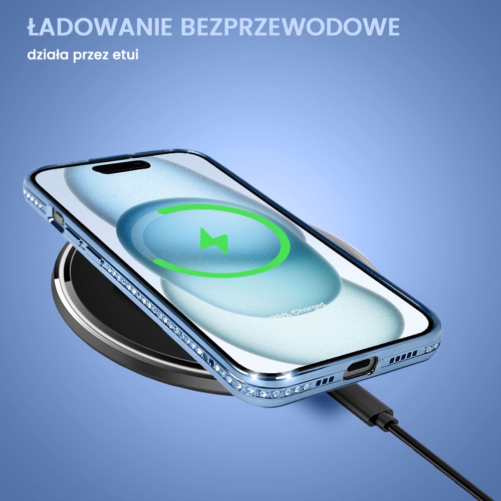 Etui do iPhone 15 Plus Diadem Glow, błyszczące z MagSafe, przeźroczyste, niebieskie (OUTLET)