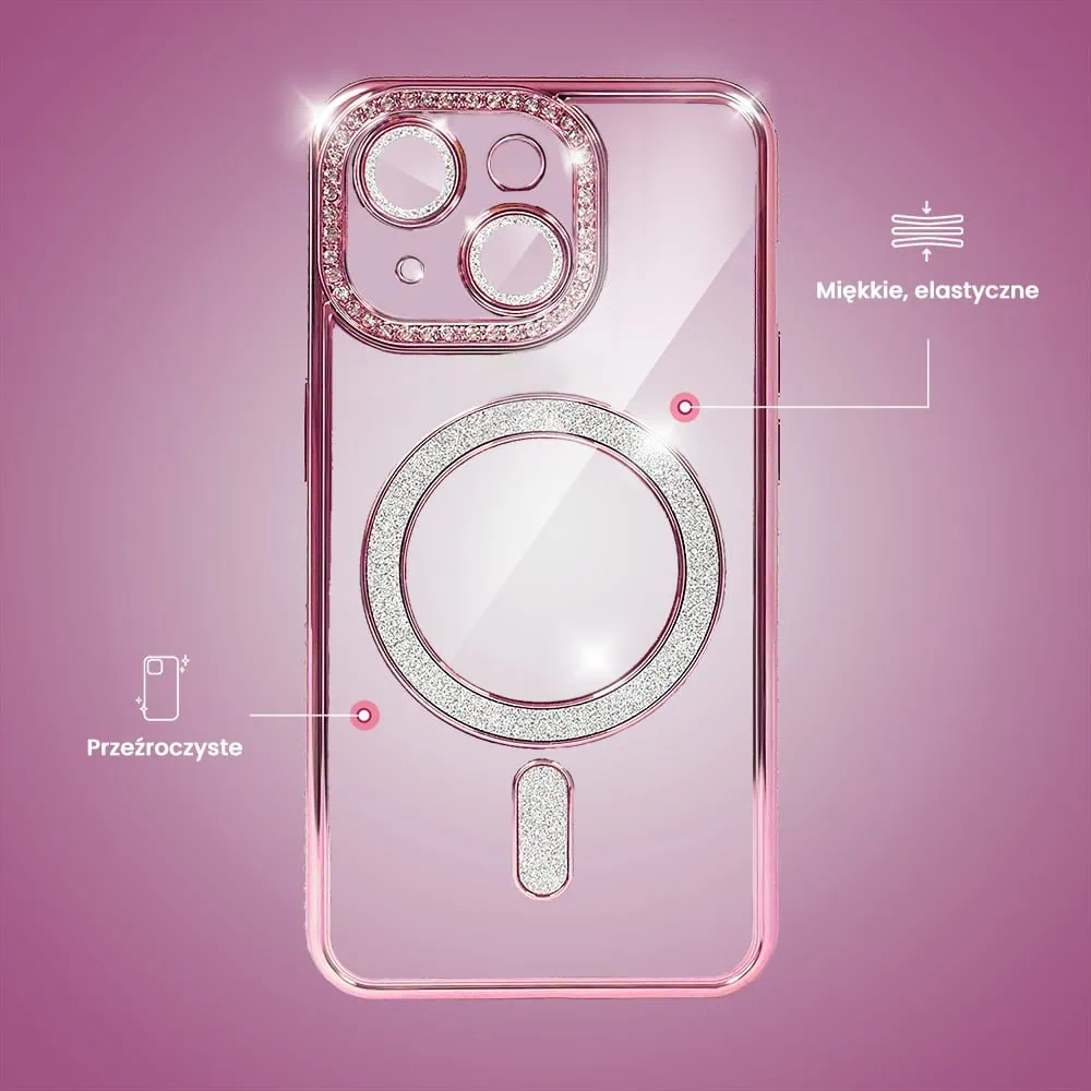 Etui do iPhone 15 Diadem Glow, błyszczące z MagSafe, przeźroczyste, różowe (OUTLET)