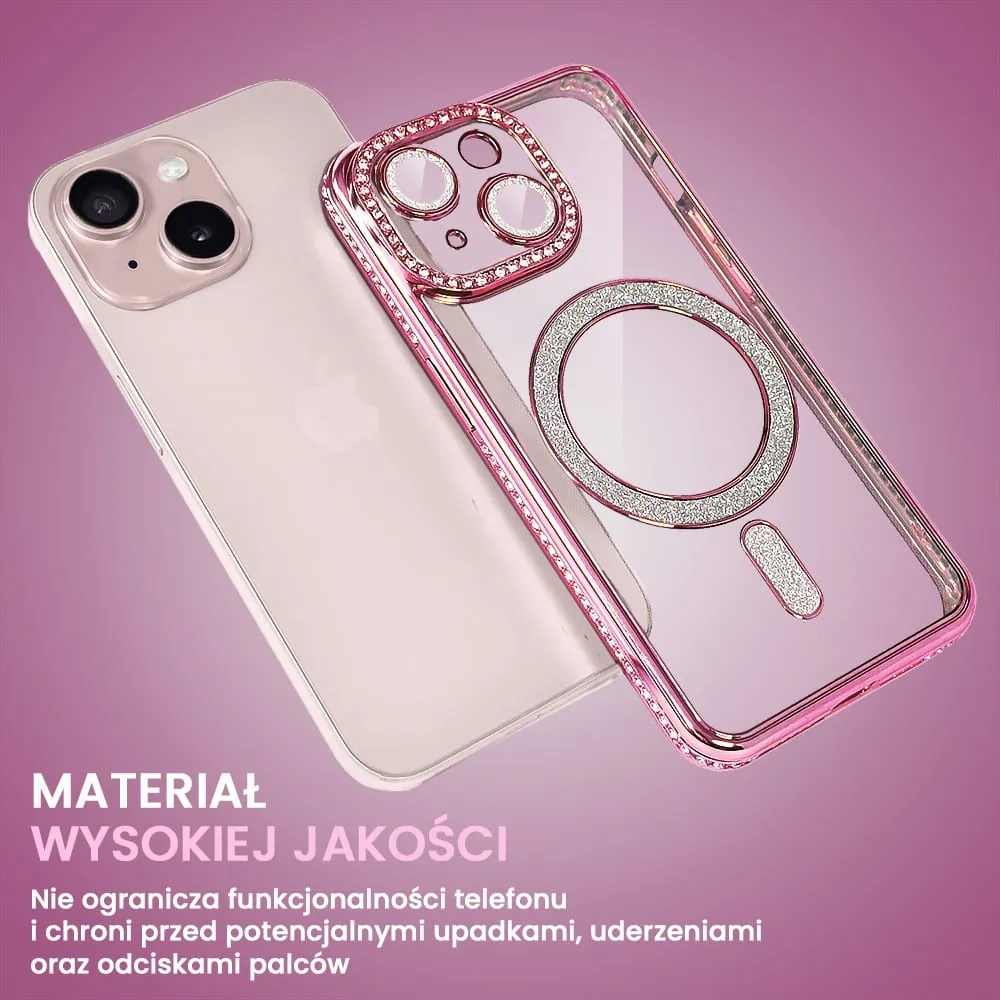 Etui do iPhone 15 Diadem Glow, błyszczące z MagSafe, przeźroczyste, różowe (OUTLET)