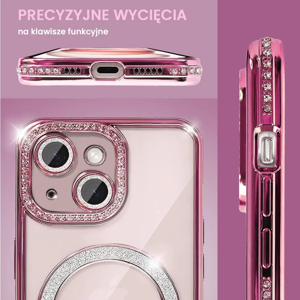 Etui do iPhone 15 Diadem Glow, błyszczące z MagSafe, przeźroczyste, różowe (OUTLET)