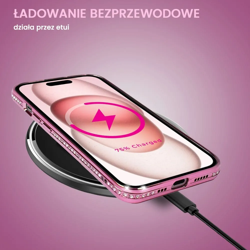 Etui do iPhone 15 Diadem Glow, błyszczące z MagSafe, przeźroczyste, różowe (OUTLET)