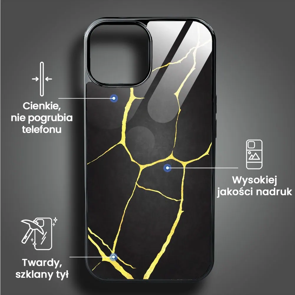Etui do iPhone 15, Elite Glass, Kintsugi, czarna porcelana, czarne