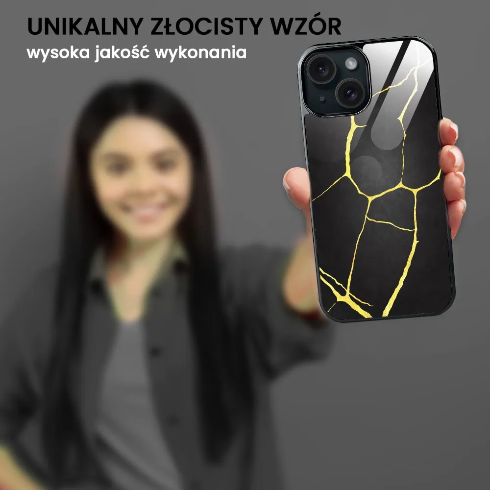Etui do iPhone 15, Elite Glass, Kintsugi, czarna porcelana, czarne