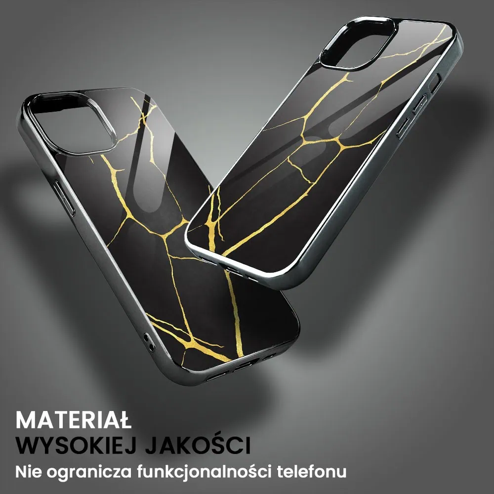 Etui do iPhone 15, Elite Glass, Kintsugi, czarna porcelana, czarne