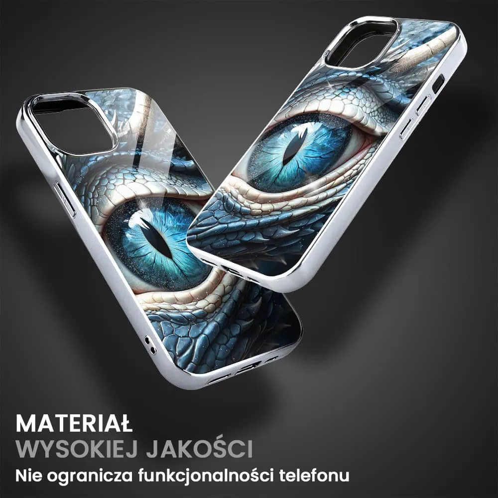 Etui do iPhone 15, Elite Glass, szklany tył, oko lodowego smoka, srebrne