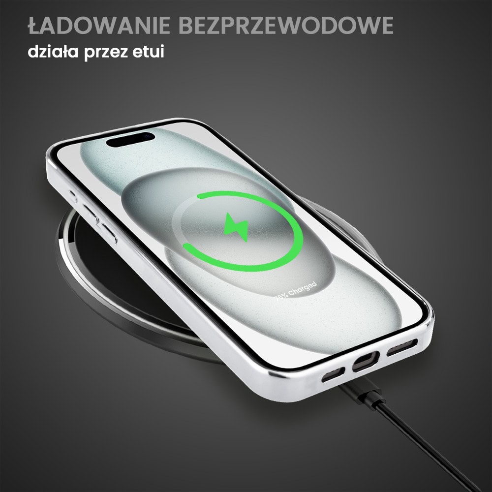 Etui do iPhone 15, Elite Glass, szklany tył, oko lodowego smoka, srebrne