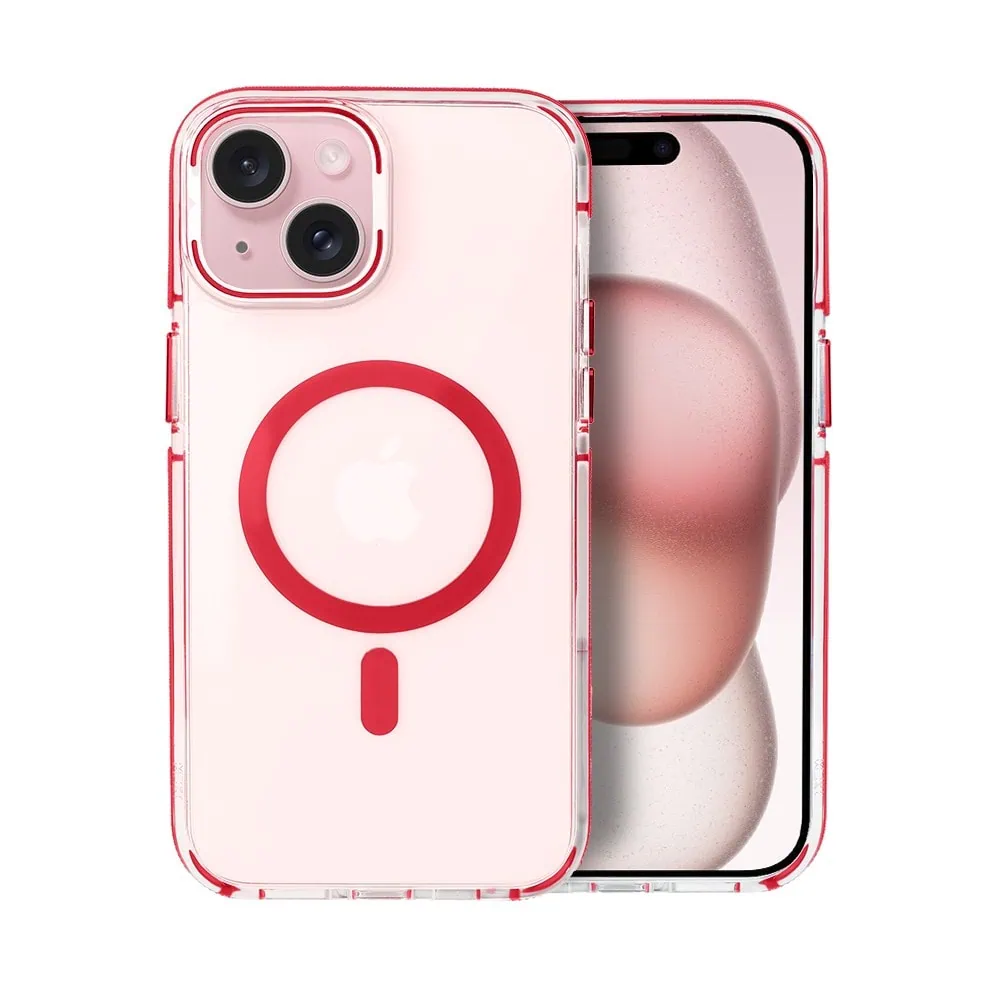Etui do iPhone 15 Plus Hard Color MagSafe, twardy krystaliczny tył, z podstawką, czerwone