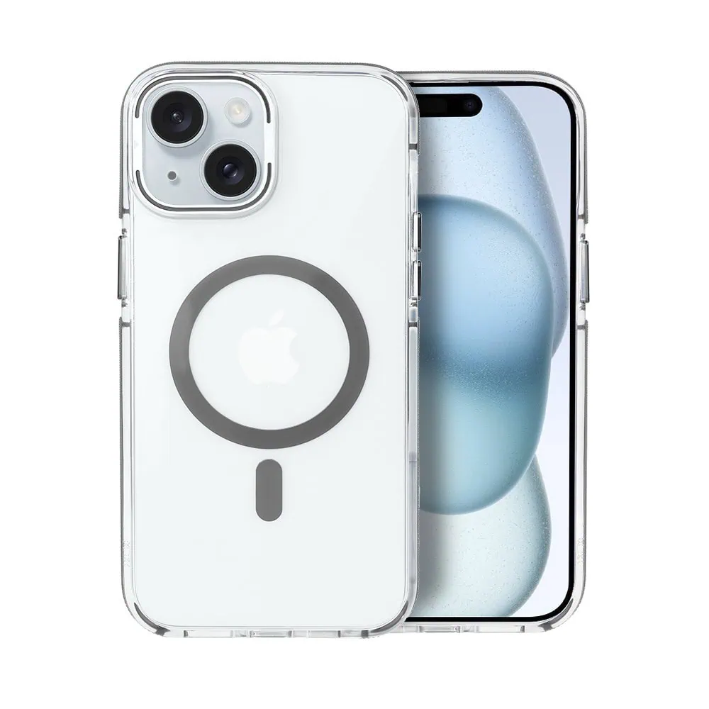 Etui do iPhone 15 Plus Hard Color MagSafe, twardy krystaliczny tył, z podstawką, szare