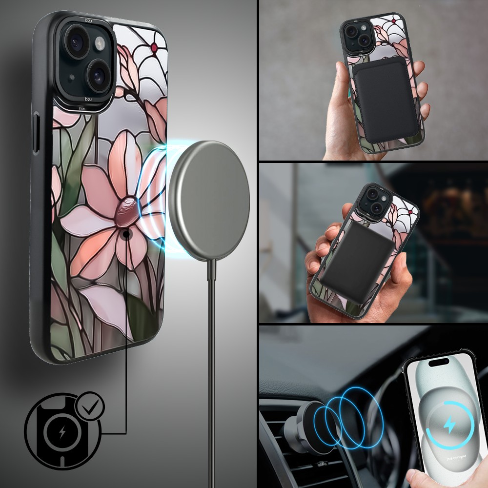 Etui do iPhone 15 Plus IBIZU DropGuard Matt z MagSafe, Barwy Szkła, Różowa magnolia