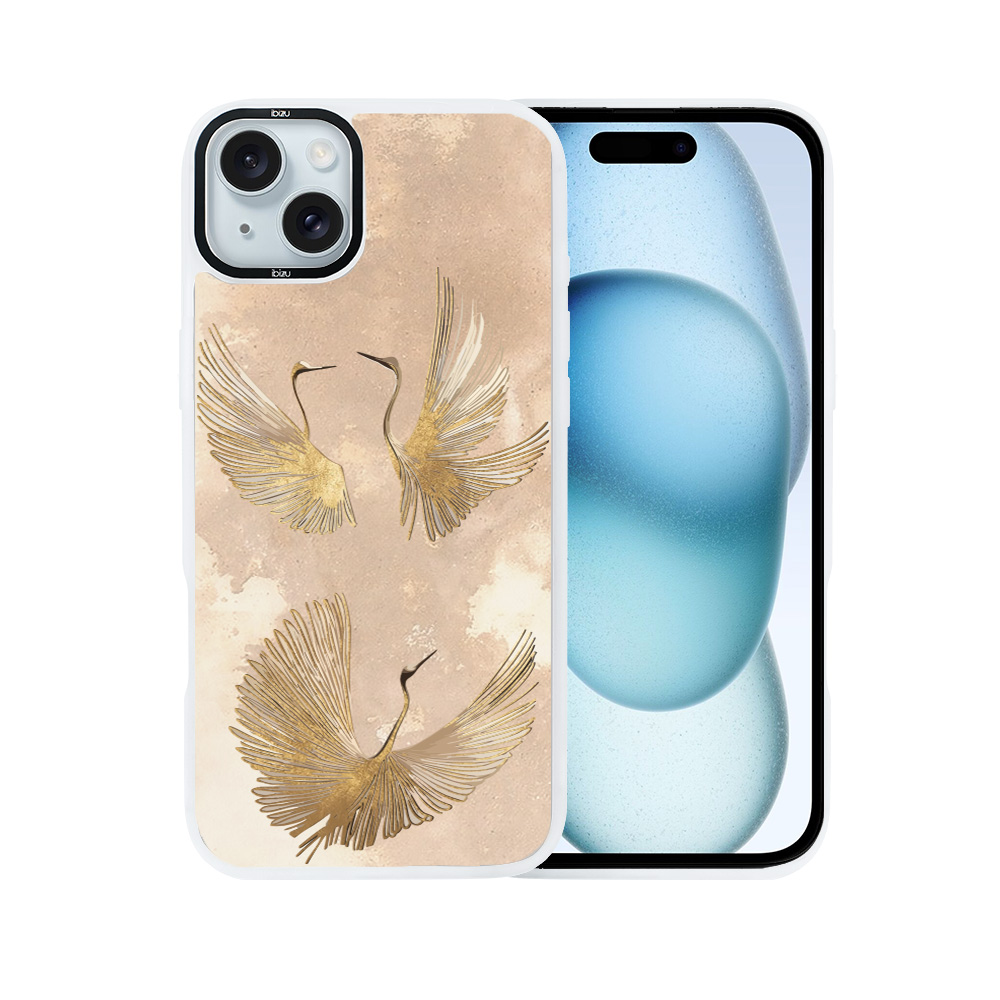 Etui do iPhone 15 IBIZU DropGuard Matt z MagSafe, Boho, Złote żurawie