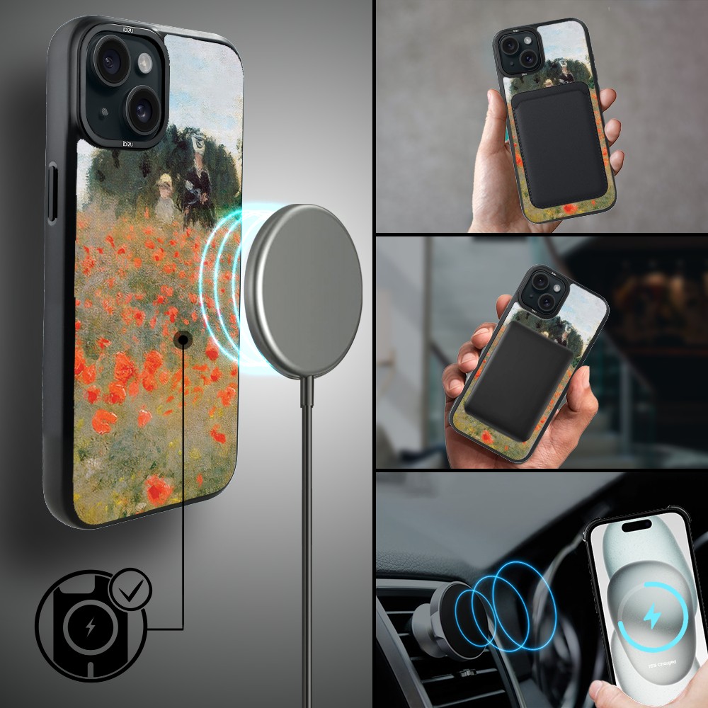 Etui do iPhone 15 IBIZU DropGuard Matt z MagSafe, Claude Monet, pole maków