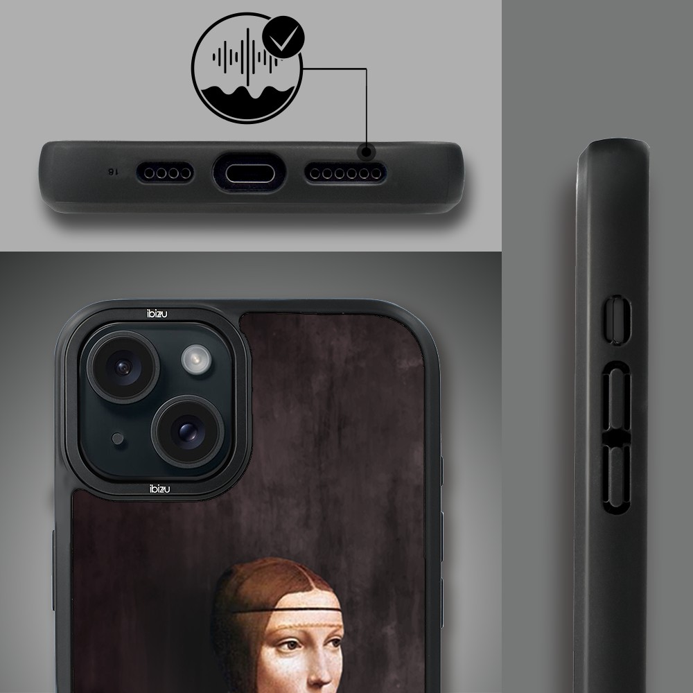 Etui do iPhone 15 IBIZU DropGuard Matt z MagSafe, Leonardo Da Vinci, dama z kotem