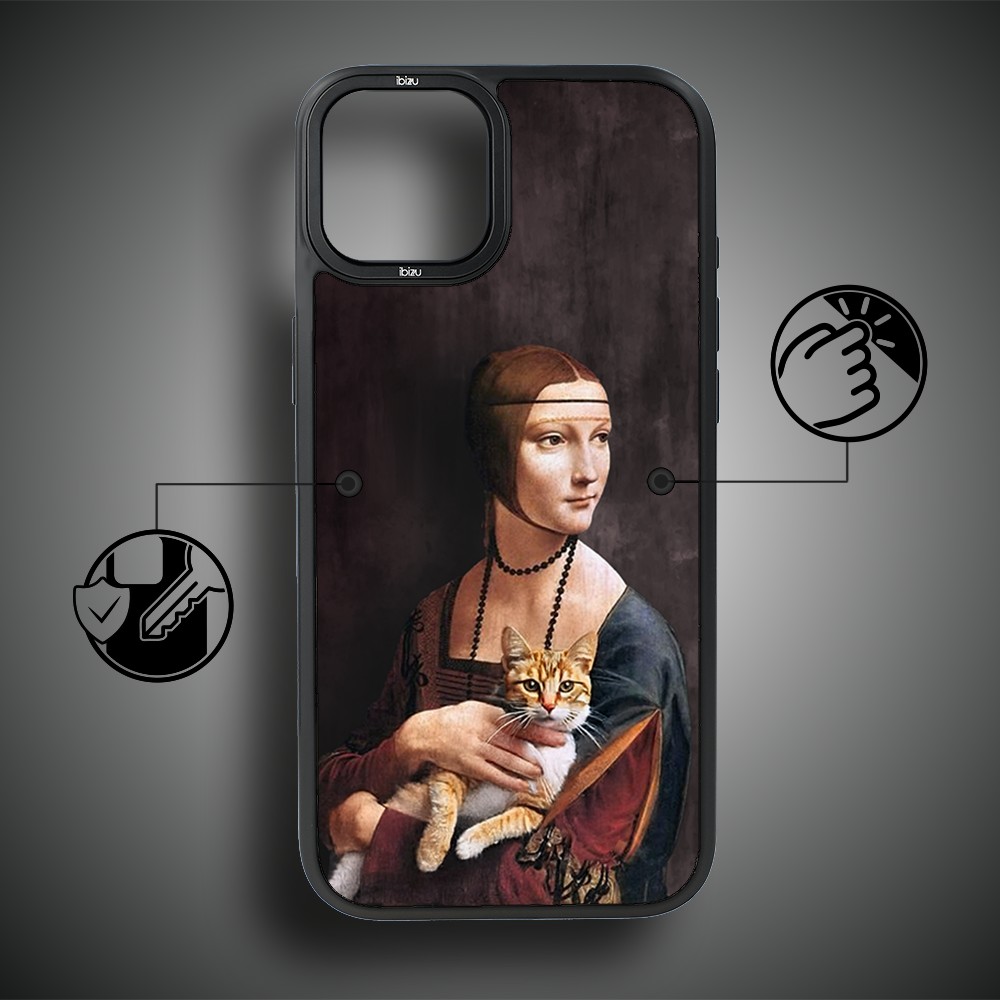 Etui do iPhone 15 IBIZU DropGuard Matt z MagSafe, Leonardo Da Vinci, dama z kotem