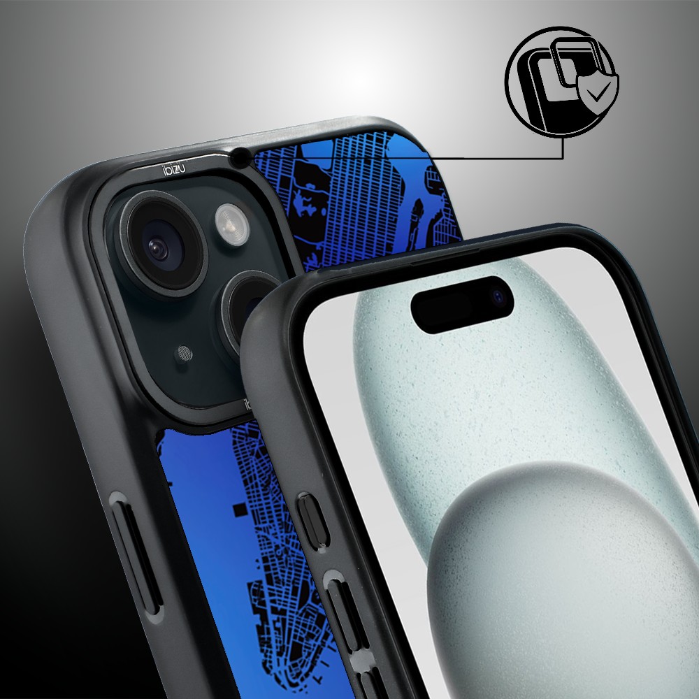 Etui do iPhone 15 Plus IBIZU DropGuard Matt z MagSafe, Mapy Świata, New York