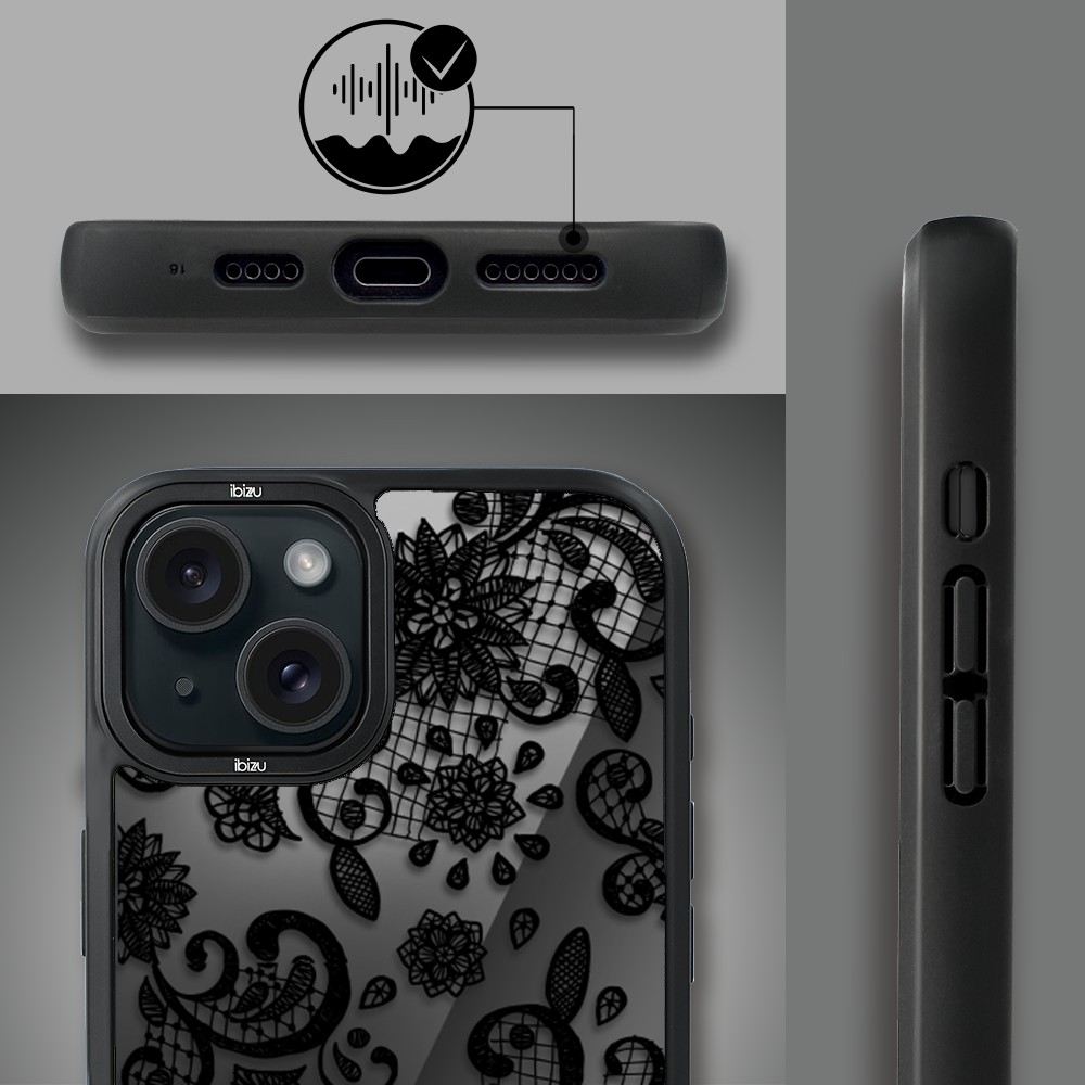Etui do iPhone 15 Plus IBIZU DropGuard Matt z MagSafe, Midnight, Koronkowa czerń