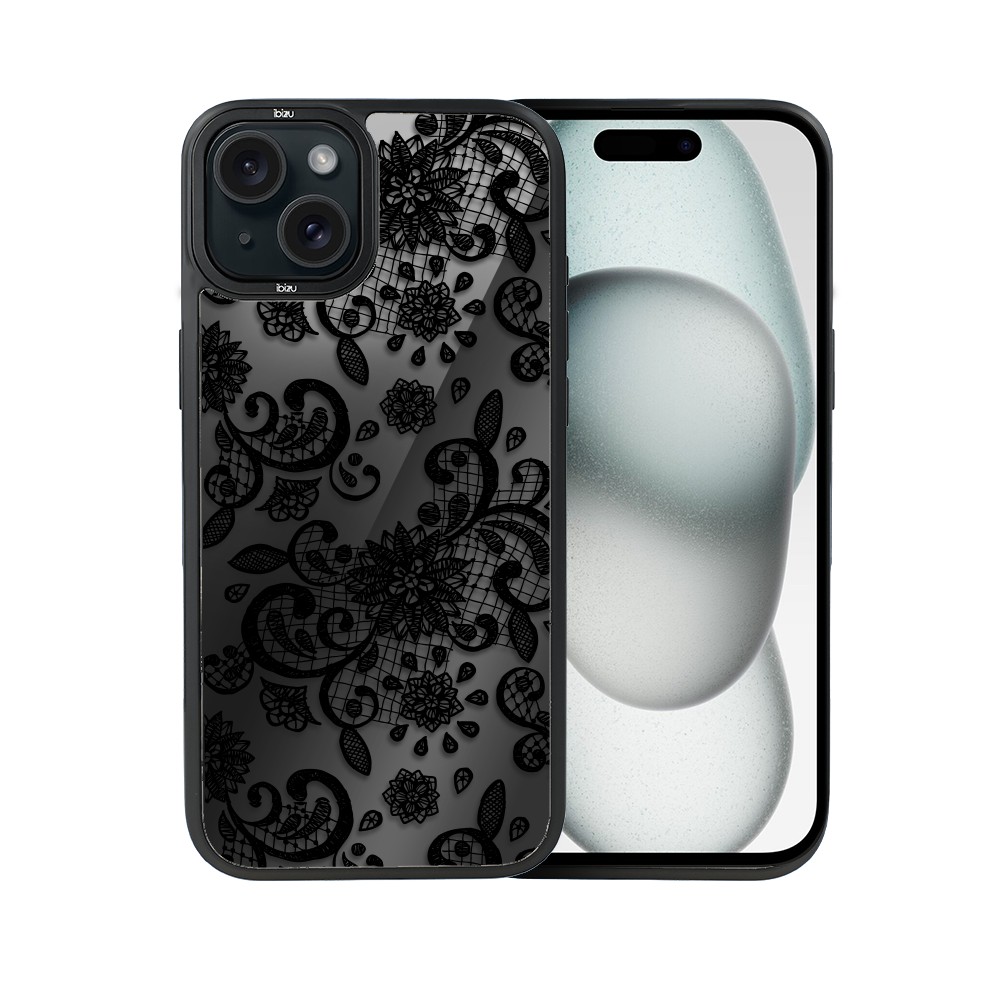 Etui do iPhone 15 Plus IBIZU DropGuard Matt z MagSafe, Midnight, Koronkowa czerń