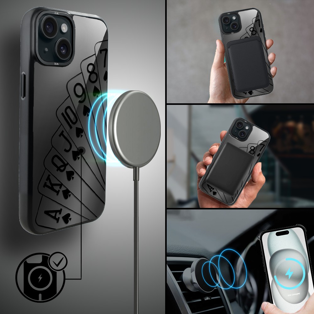 Etui do iPhone 15 IBIZU DropGuard Matt z MagSafe, Midnight, Karty do gry