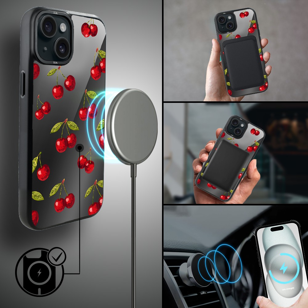 Etui do iPhone 15 IBIZU DropGuard Matt z MagSafe, Midnight, Wiśniowa noc