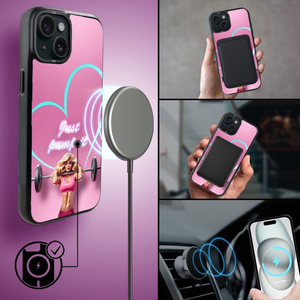 Etui do iPhone 15 IBIZU DropGuard Matt z MagSafe, #Move, Pump it love