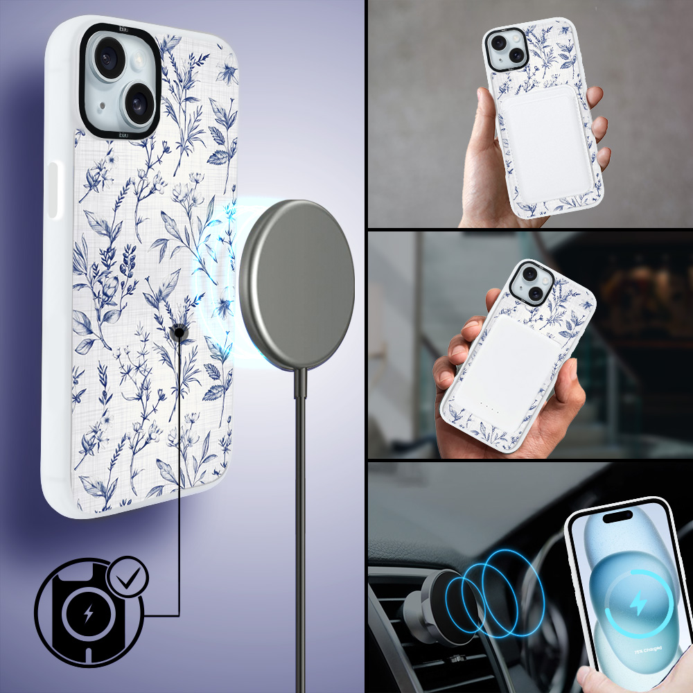 Etui do iPhone 15 Plus IBIZU DropGuard Matt z MagSafe, Pastel Bloom, Lazurowe szepty