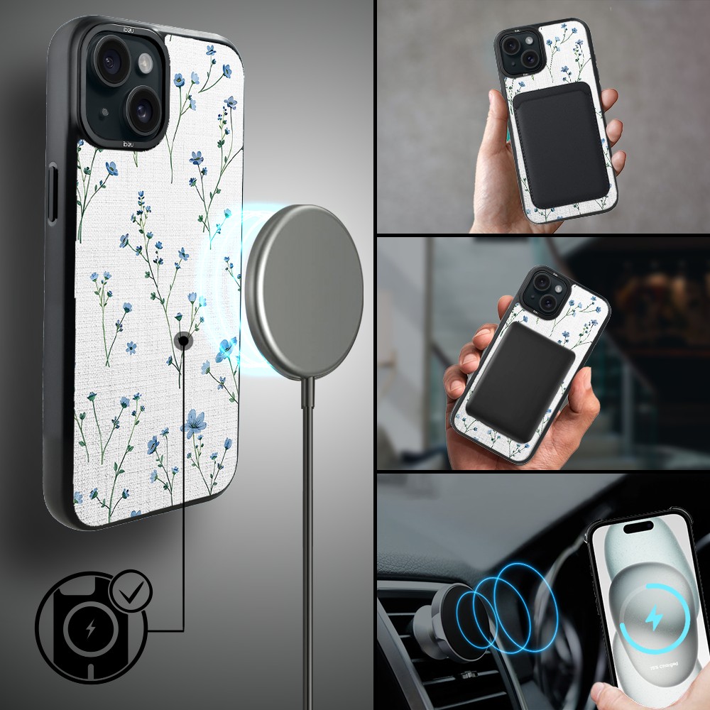 Etui do iPhone 15 Plus IBIZU DropGuard Matt z MagSafe, Pastel Bloom, Niebieski sen
