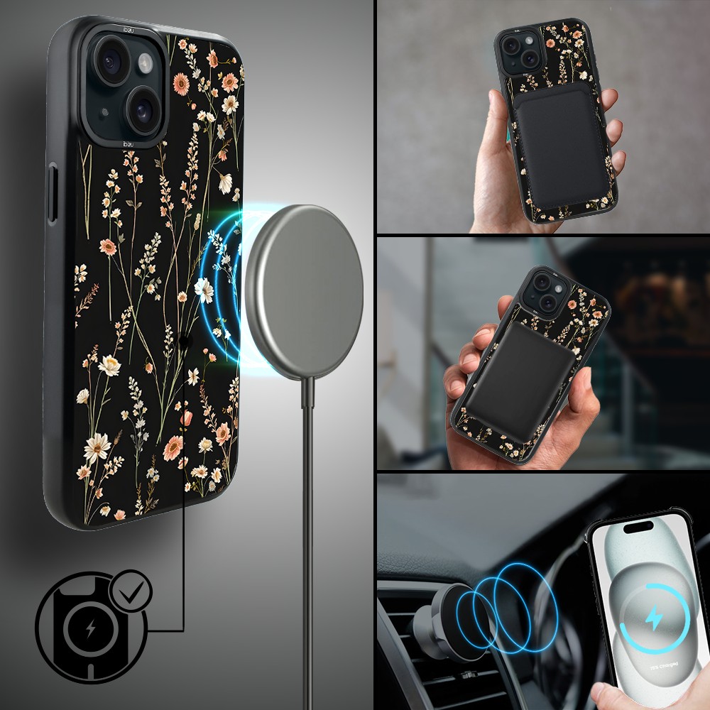 Etui do iPhone 15 Plus IBIZU DropGuard Matt z MagSafe, Pastel Bloom, Północny ogród