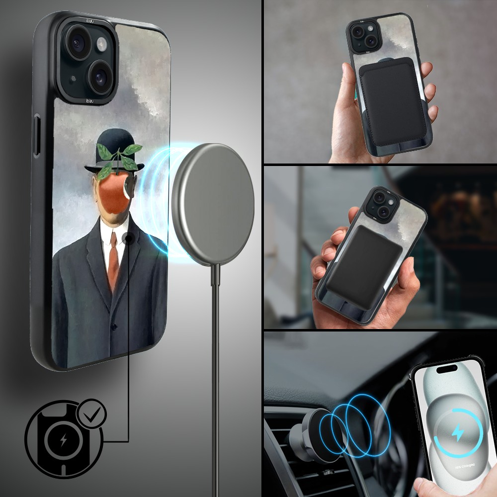 Etui do iPhone 15 Plus IBIZU DropGuard Matt z MagSafe, Rene Magritte, syn człowieczy
