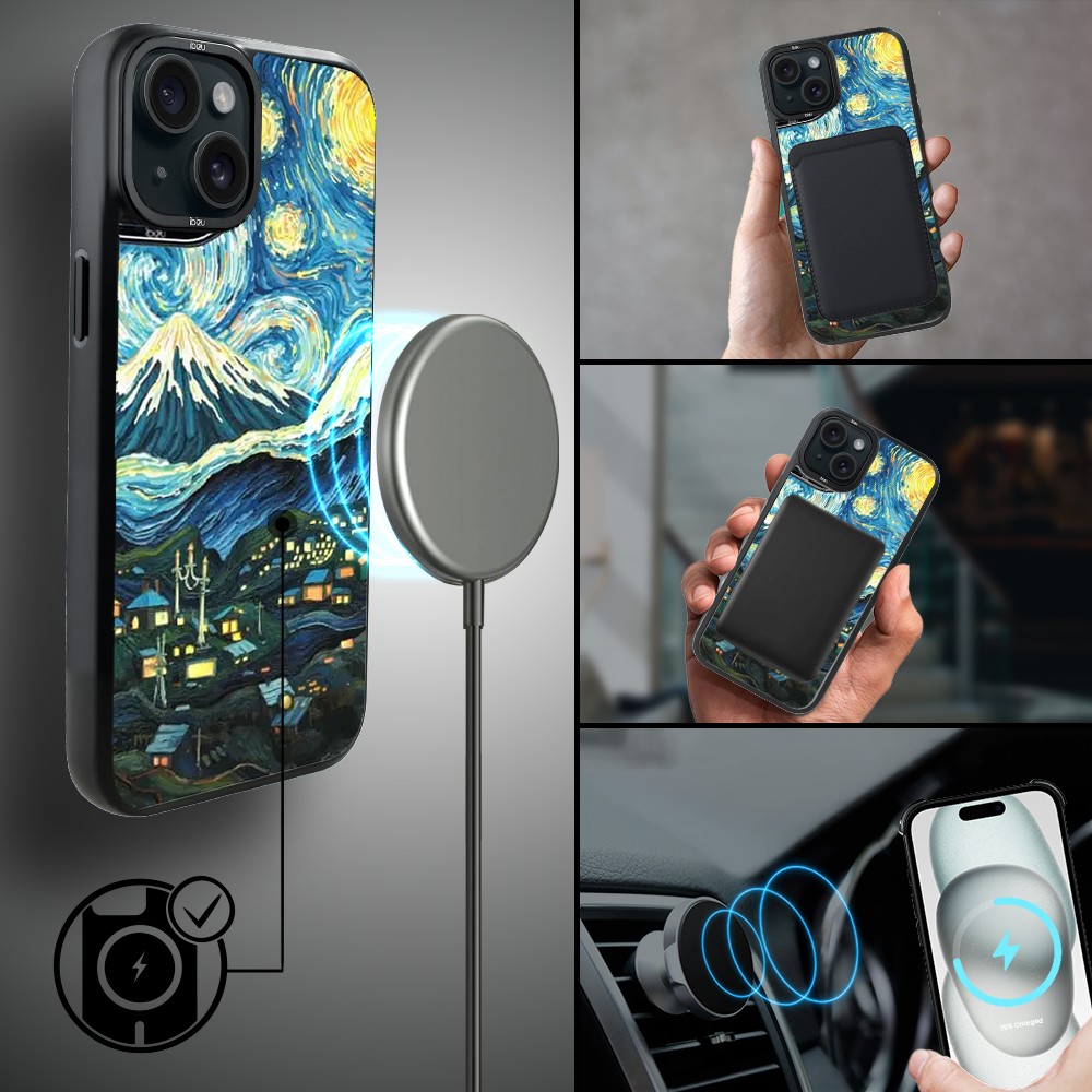 Etui do iPhone 15 IBIZU DropGuard Matt z MagSafe, Van Gogh, gwieździsta noc