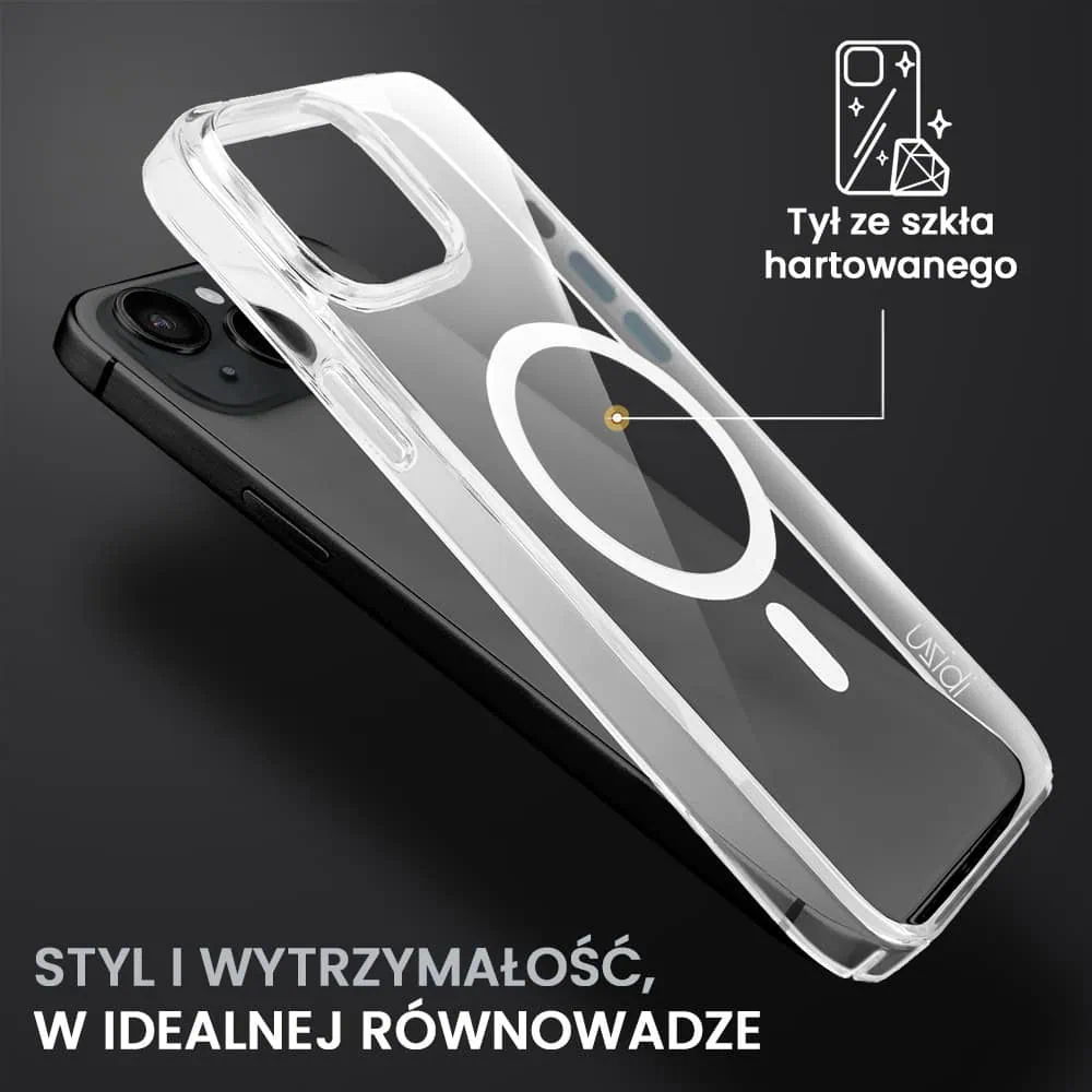Etui do iPhone 15, Ibizu Crystal Clear Glass z MagSafe, szklany tył 9H, przeźroczyste