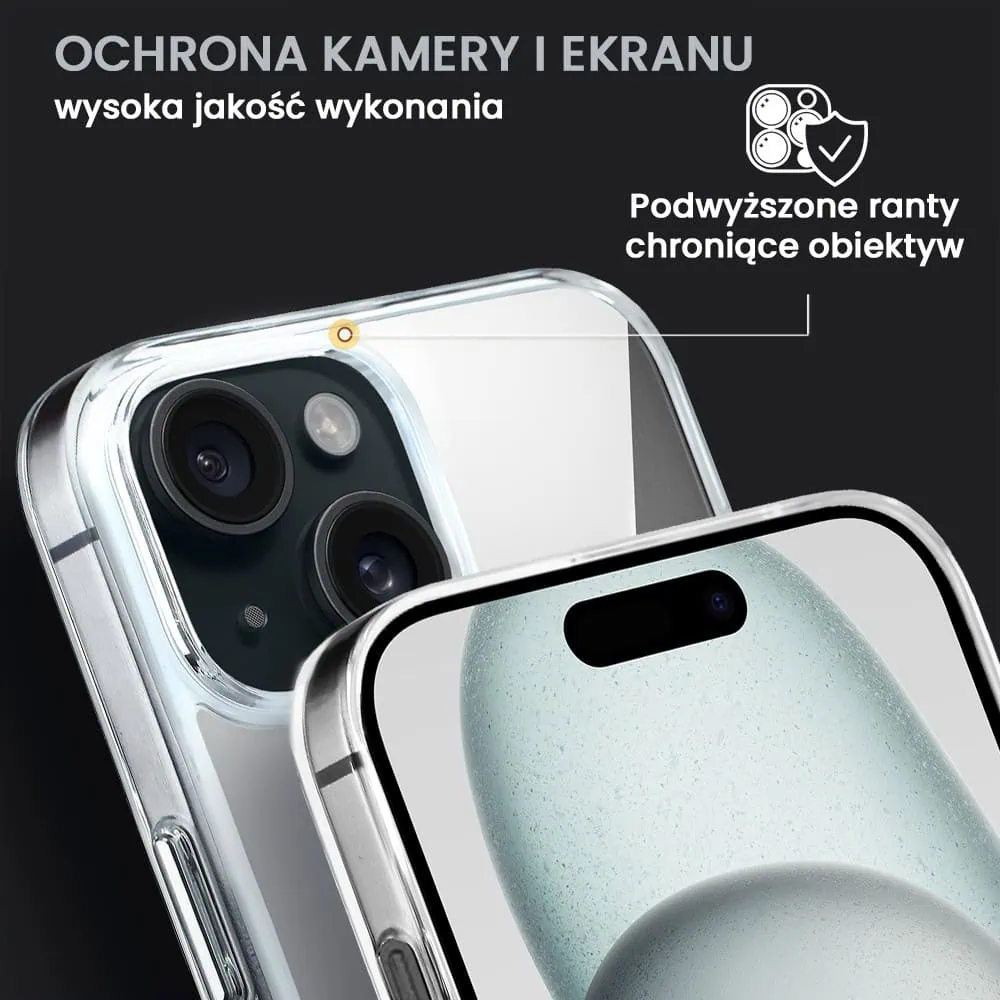 Etui do iPhone 15, Ibizu Crystal Clear Glass z MagSafe, szklany tył 9H, przeźroczyste