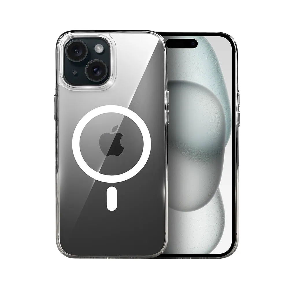 Etui do iPhone 15, Ibizu Crystal Clear Glass z MagSafe, szklany tył 9H, przeźroczyste