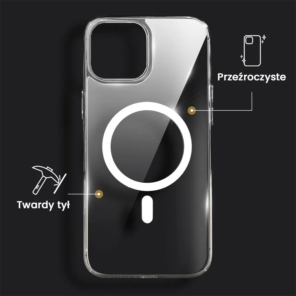 Etui do iPhone 15, Ibizu Crystal Clear Glass z MagSafe, szklany tył 9H, przeźroczyste