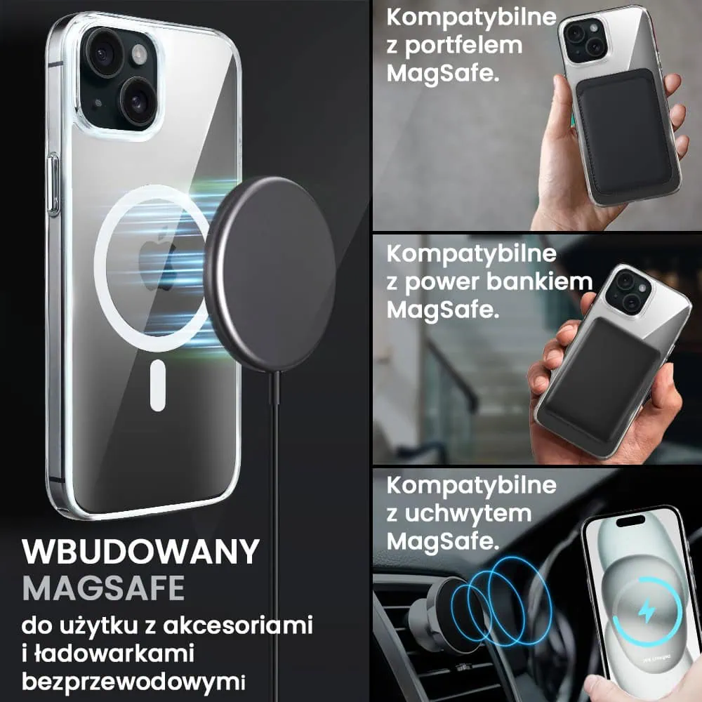 Etui do iPhone 15, Ibizu Crystal Clear Glass z MagSafe, szklany tył 9H, przeźroczyste