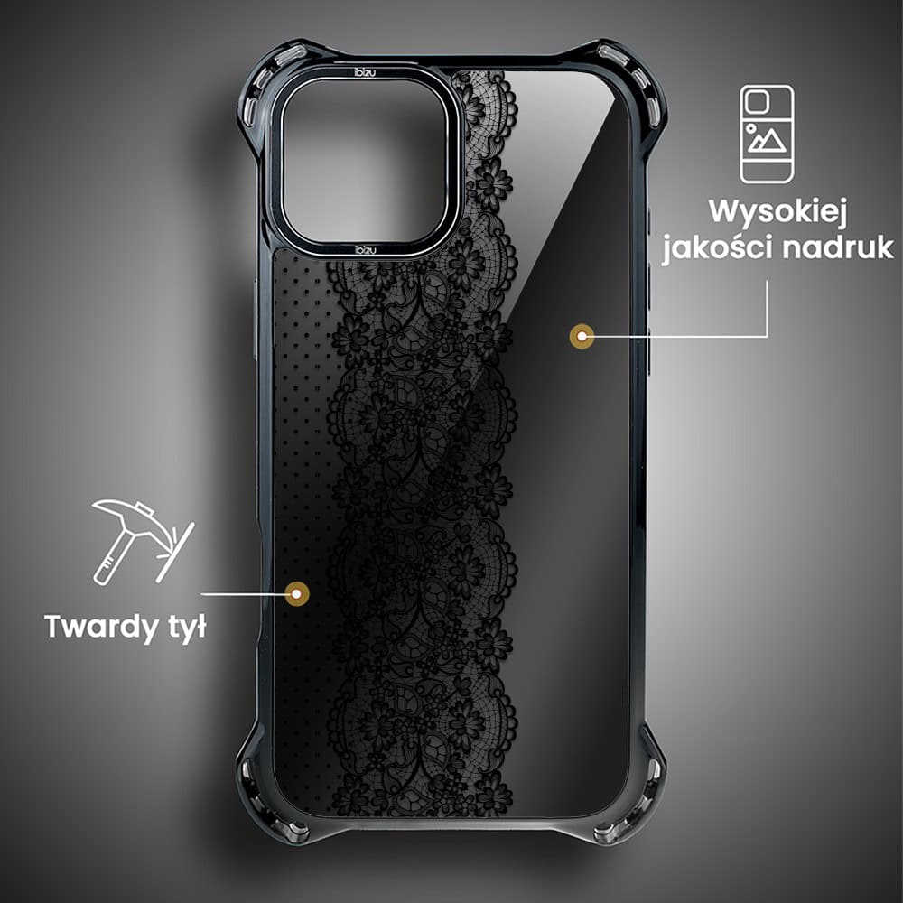 Etui do iPhone 15, Ibizu DropGuard Ultra z MagSafe, Midnight, Ornamentowa koronka